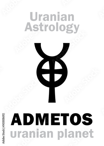Astrology Alphabet: ADMETOS, Uranian planet (trans-neptunian point). Hieroglyphics character sign (single symbol).