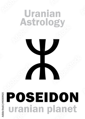 Astrology Alphabet: POSEIDON, Uranian planet (trans-neptunian point). Hieroglyphics character sign (single symbol).