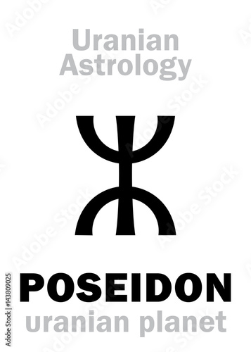 Astrology Alphabet: POSEIDON, Uranian planet (trans-neptunian point). Hieroglyphics character sign (single symbol). photo