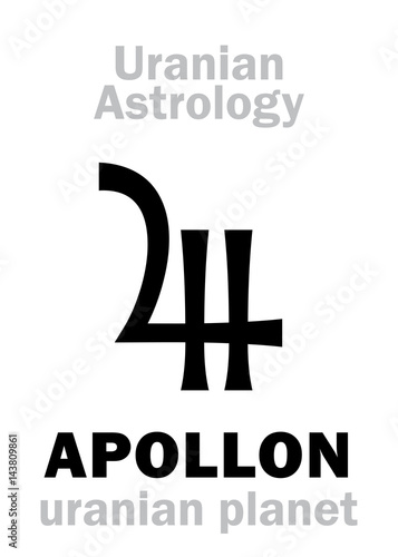 Astrology Alphabet: APOLLON, Uranian planet (trans-neptunian point). Hieroglyphics character sign (single symbol).