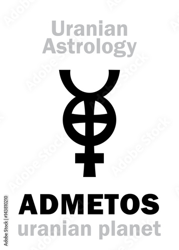 Astrology Alphabet: ADMETOS, Uranian planet (trans-neptunian point). Hieroglyphics character sign (single symbol).