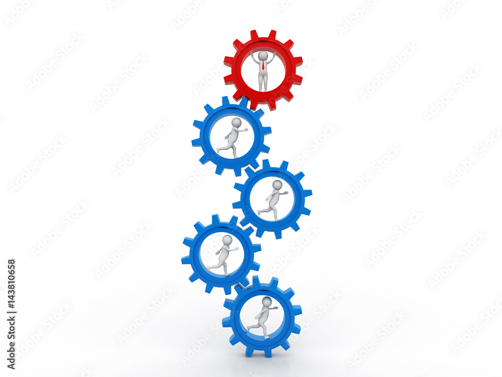 3d people - man, person running in gear wheels. Businessman and gear mechanism 3d people - man, person running in gear wheels. Businessman and gear mechanism
