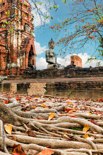 Wat Mahathat in Buddhist temple complex in Ayutthaya near Bangkok. Thailand
