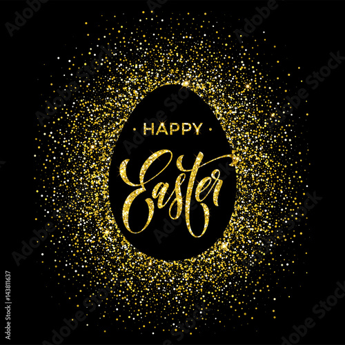 Happy Easter gold glitter egg vector premium paschal greeting card