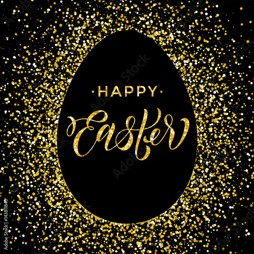 Happy Easter gold glitter egg vector premium paschal greeting card