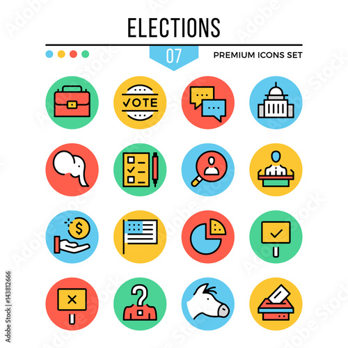 Elections icons. Modern thin line icons set. Premium quality. Outline symbols, graphic elements, concepts, flat line icons. Creative vector illustration