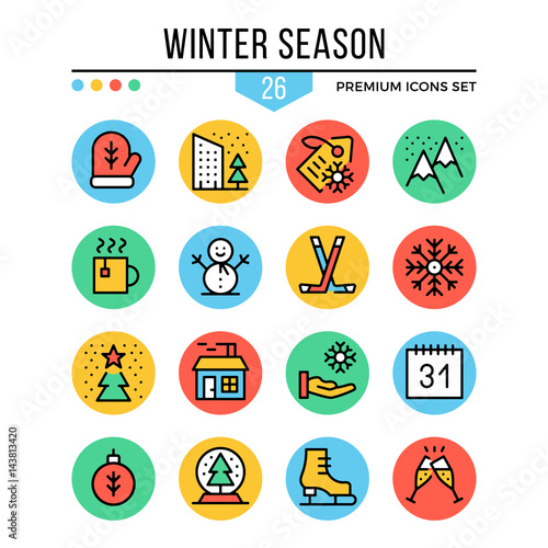 Winter season icons. Modern thin line icons set. Premium quality. Outline symbols, graphic elements, concept, flat line icons. Creative vector illustration