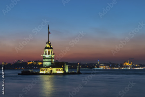 Night photo Maiden Tower, Istanbul, Turkey