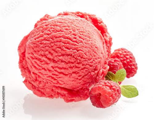 Scoop of Raspberry Ice Cream with Fresh Berries photo