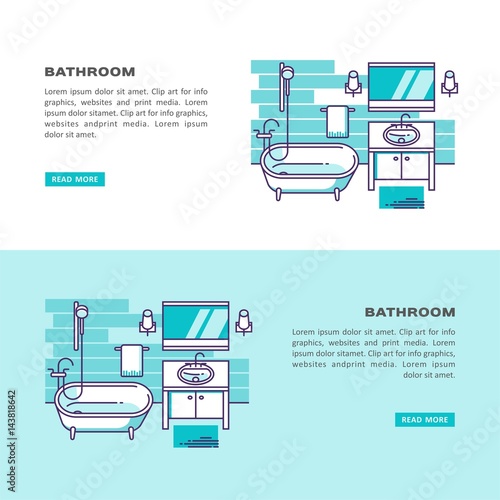 Interior of a bathroom. Vector illustration in line style. Can be used for advertising or web design.