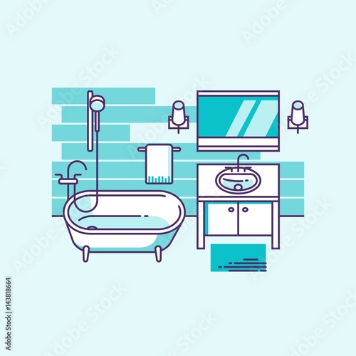 Interior of a bathroom. Vector illustration in line style.