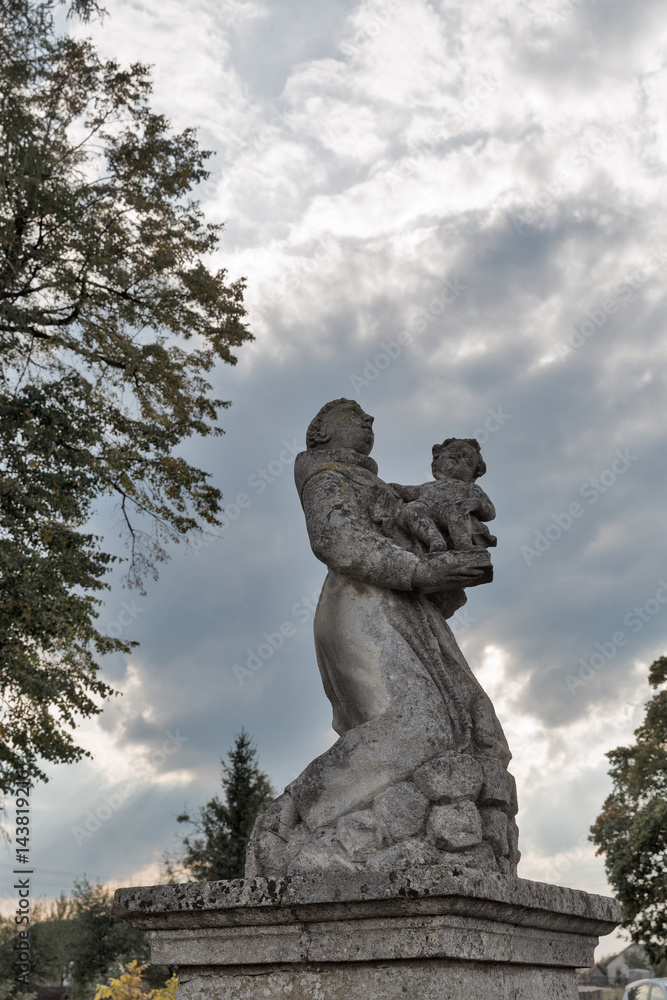 Park statue of St. Joseph church in Pidhirtsi, Ukraine.