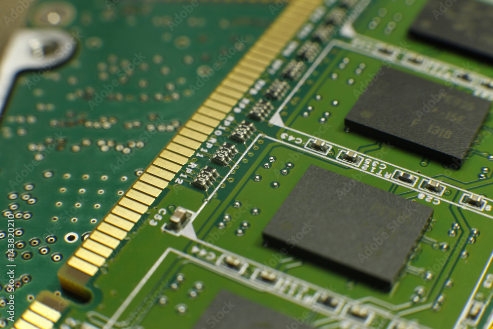 Microchip of RAM memory for personal computer (PC) full frame close up Microchip of RAM memory for personal computer (PC) full frame close up