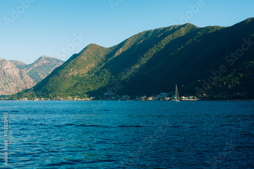 Yachts, boats, ships in the Bay of Kotor, Adriatic Sea, Montenegro Balkans © Nadtochiy