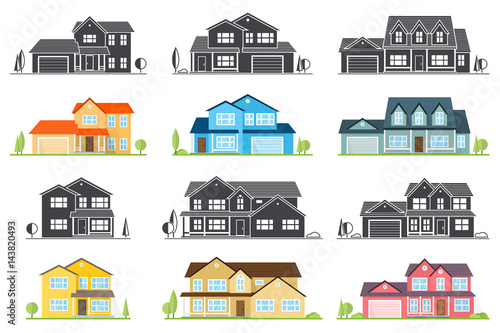 Vector flat icon suburban american house.