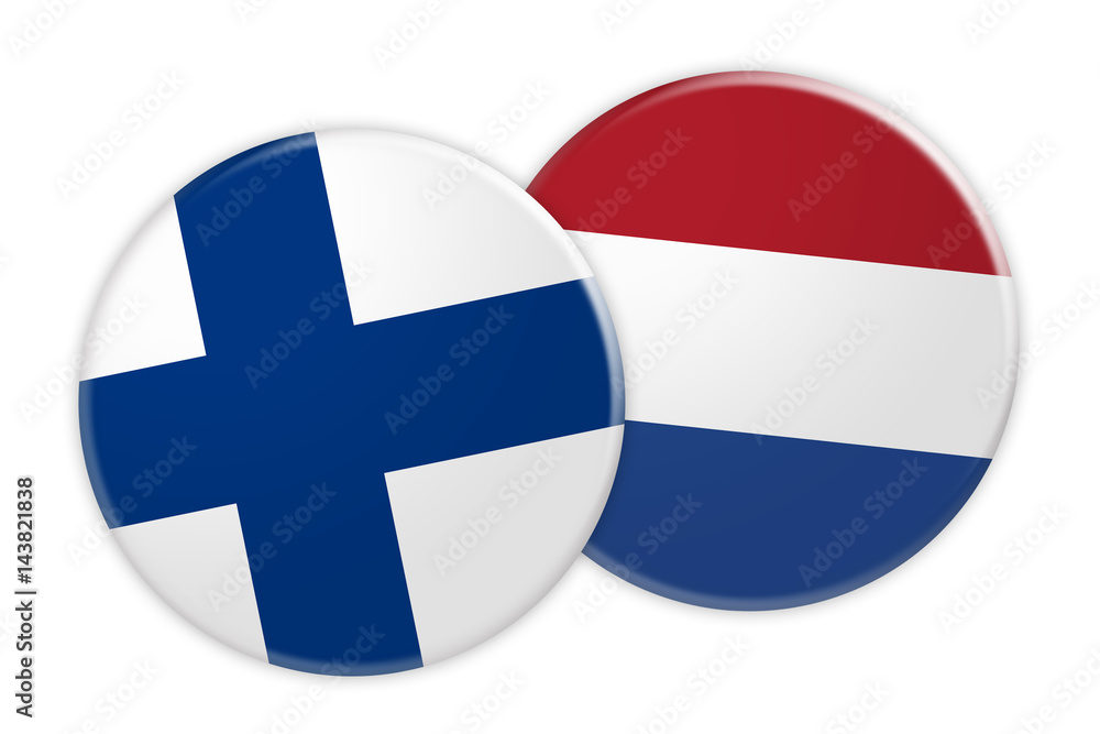 News Concept: Finland Flag Button On Netherlands Flag Button, 3d illustration on white background News Concept: Finland Flag Button On Netherlands Flag Button, 3d illustration on white background