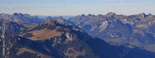 Wiriehore and other mountains in the Bernese Oberland. View from mount Niesen. photo