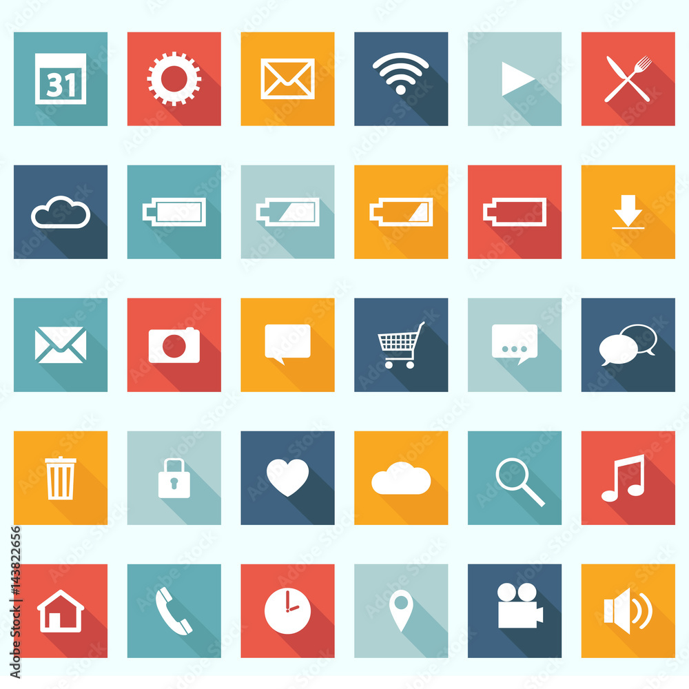 Thirty Flat Design Icons Set - Web, Mobile, App - vector EPS10 Thirty Flat Design Icons Set - Web, Mobile, App - vector EPS10