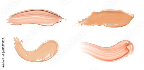 Set of cosmetic liquid foundation or caramel cream in different colour smudge smear strokes. Make up smears isolated on white background.