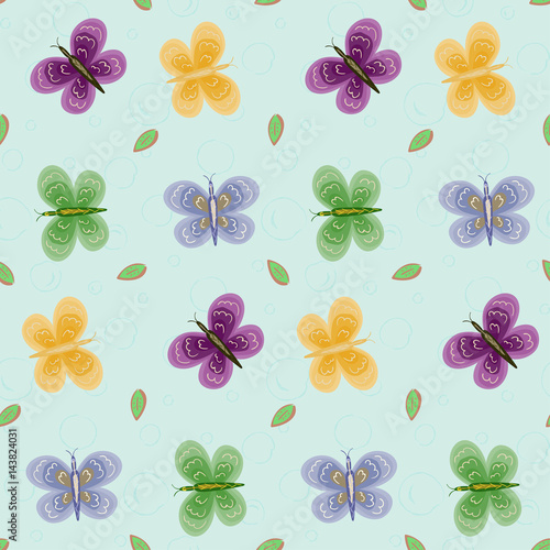 Seamless pattern with butterflies and leaves