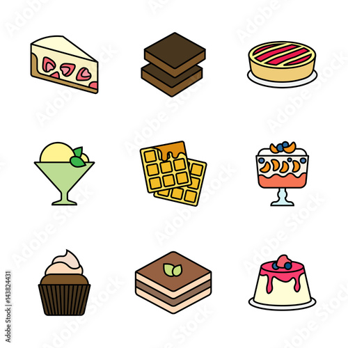 Desserts icons set