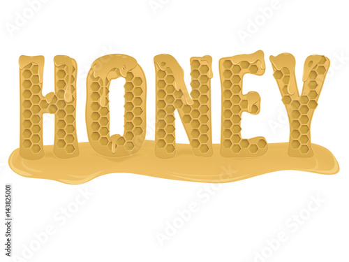 vector inscription the honey from the honeycomb wax. realistic dripping honey. for your design