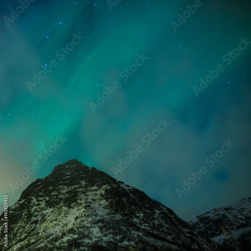 Picturesque Unique Northern Lights Aurora Borealis Over Lofoten Islands in Nothern Part of Norway. Over the Polar Circle. © danmorgan12