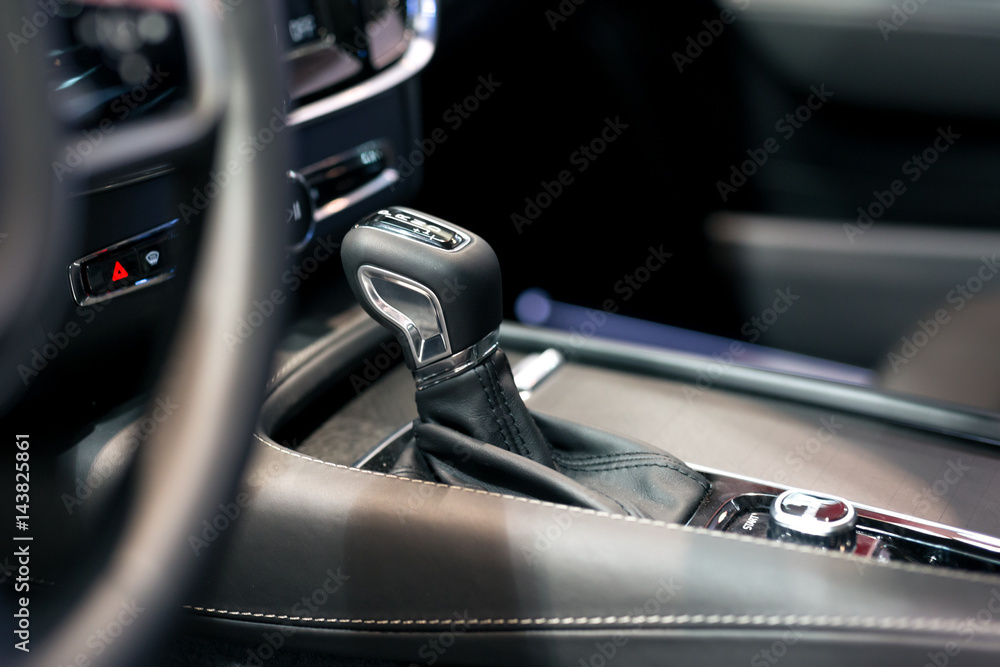 Modern shift gear in luxury car interior