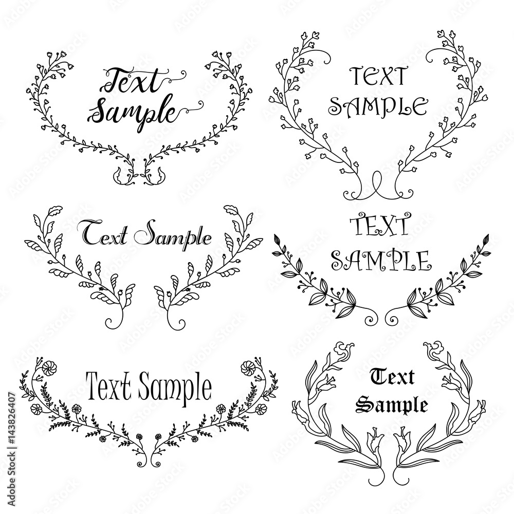 Set of floral wreaths with text space