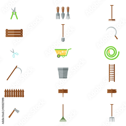 Set of various gardening items. Garden tools. Flat design illustration of items for gardening. Vector illustration.
