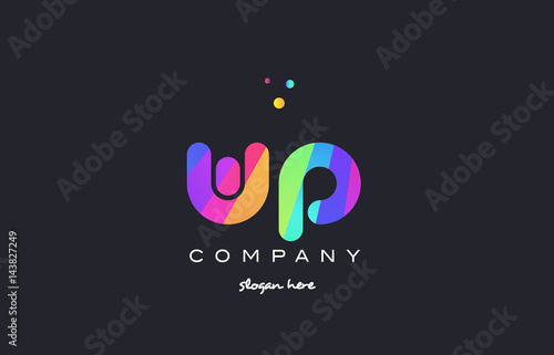 wp w p  colored rainbow creative colors alphabet letter logo icon