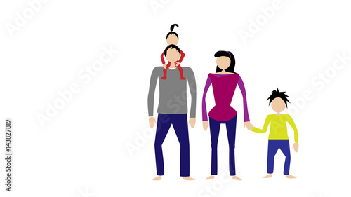schwarzhaarige Familie auf weißem Hintergrund