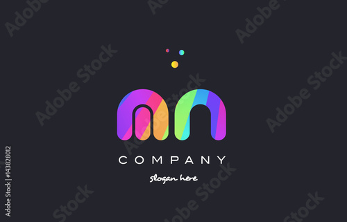 mn m n  colored rainbow creative colors alphabet letter logo icon