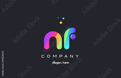 nf n f colored rainbow creative colors alphabet letter logo icon