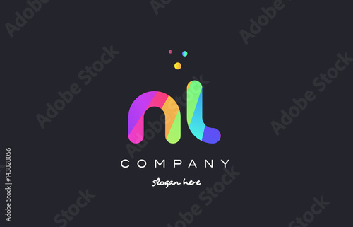 nl n l  colored rainbow creative colors alphabet letter logo icon
