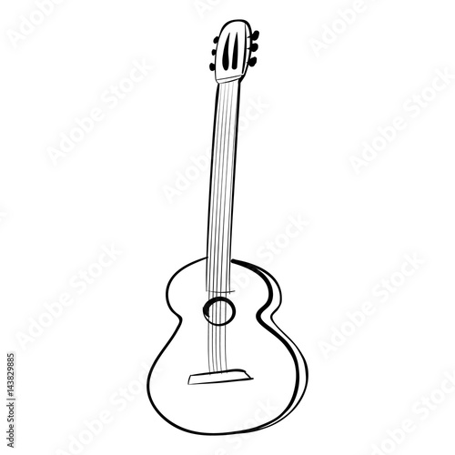 Guitar acoustics vector icon black and white