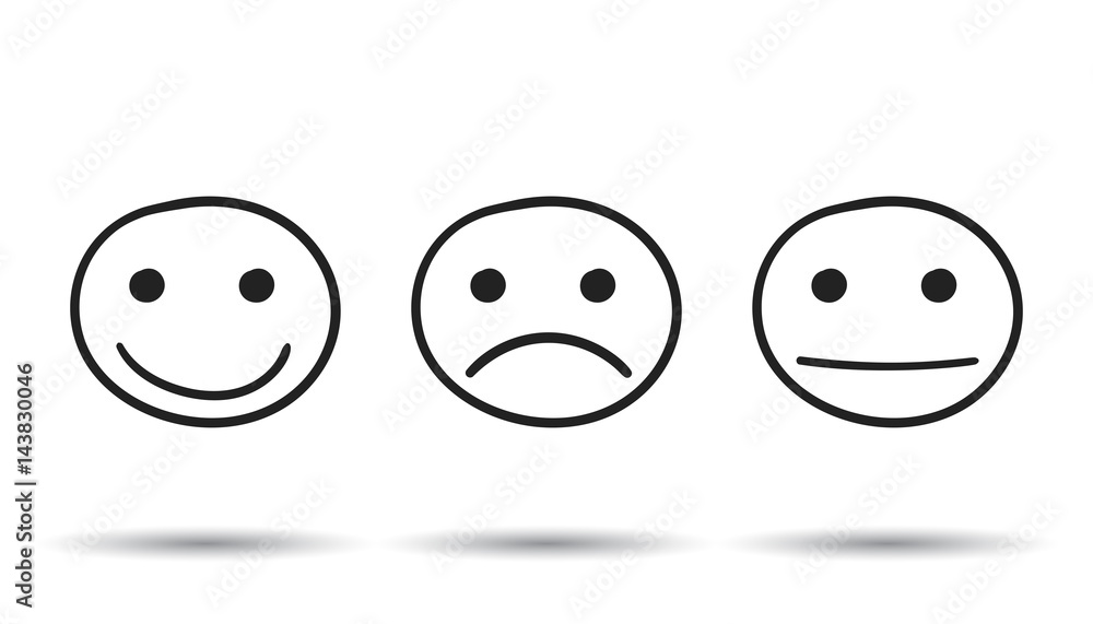 Hand drawn smiley icon. Emotion face vector illustration in flat style on white background. Hand drawn smiley icon. Emotion face vector illustration in flat style on white background.