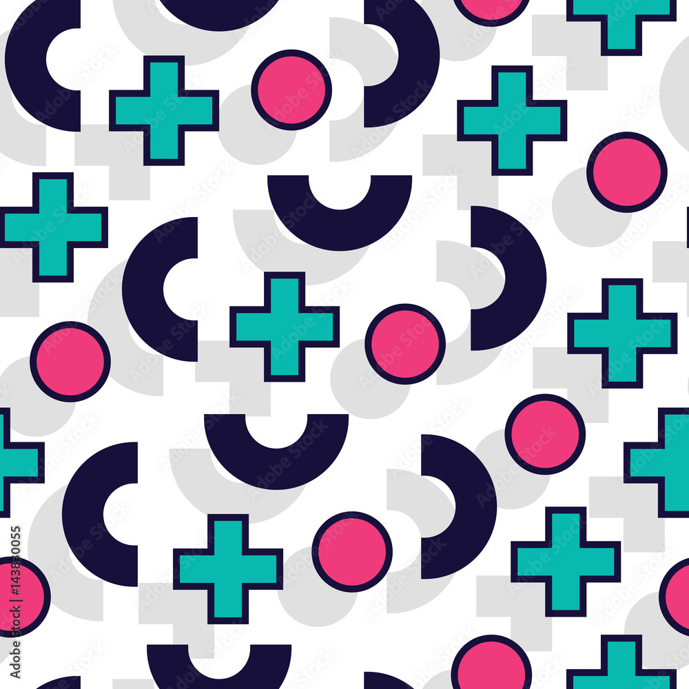 Fototapeta premium Seamless pattern in 90 80 style