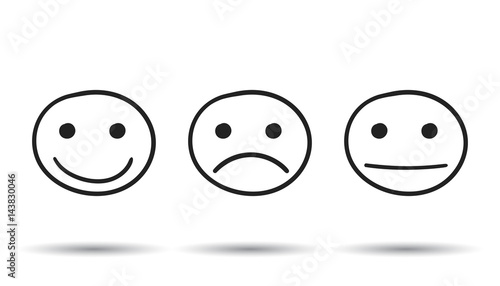 Hand drawn smiley icon. Emotion face vector illustration in flat style on white background.