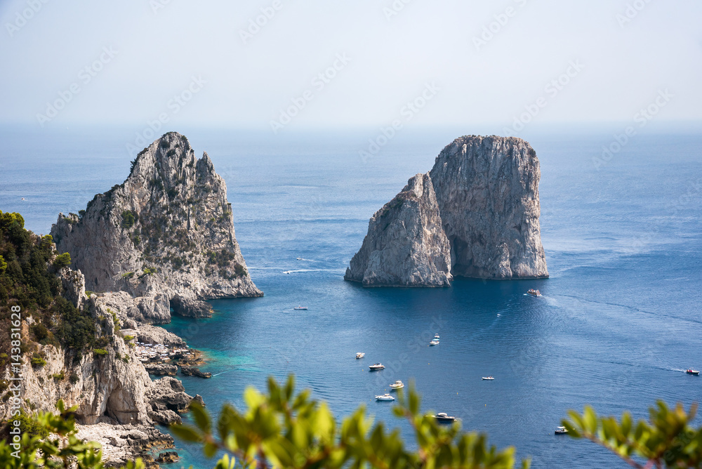 Aerial view of Faraglioni rocks at Capri Island Aerial view of Faraglioni rocks at Capri Island