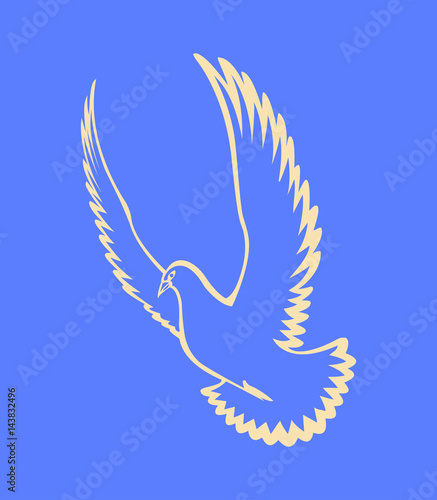 Silhouette of pigeon on blue background. Vector image of dove bird.