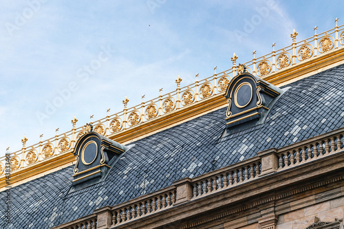 Architecture Detail closeup on National Theater roof in Prague photo