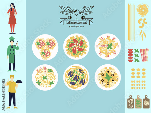 Flat Italian Restaurant Infographic Concept