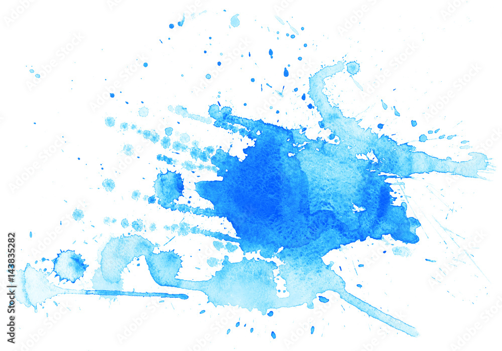   Abstract blue watercolor on white background.