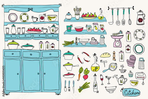 Kitchen set in vector. Design elements of kitchen.