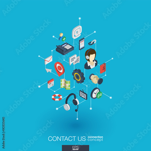 Support integrated 3d web icons. Digital network isometric interact concept. Connected graphic design dot and line system. Background for call center, help service, contact us . Vector Infograph
