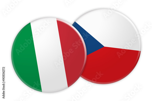 News Concept: Italy Flag Button On Czech Republic Flag Button, 3d illustration on white background