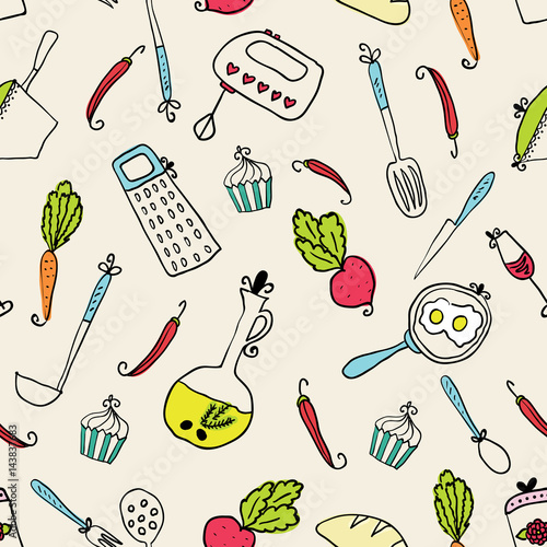 Pattern of kitchen utensils. Design elements of kitchen.