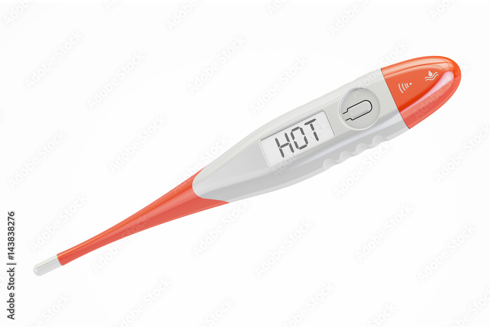 Digital electronic thermometer closeup, 3D rendering Digital electronic thermometer closeup, 3D rendering