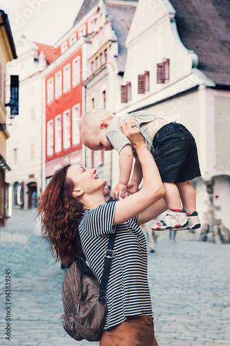 Family of Tourists in Cesky Krumlov, Czech Republic, Europe photo